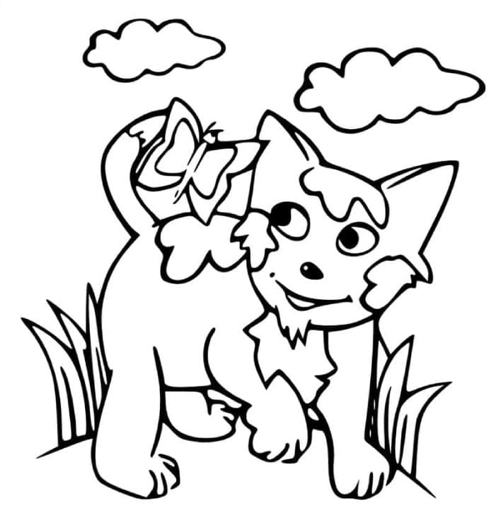 Printable Cat And Butterfly Coloring Page