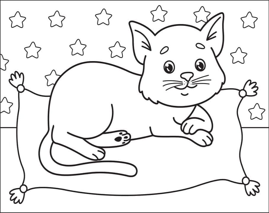 Printable Cat On Pillow Coloring Page