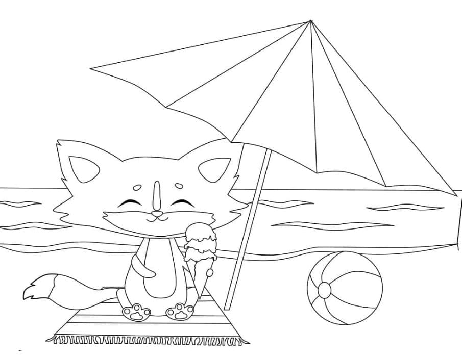 Printable Cat On The Beach Coloring Page