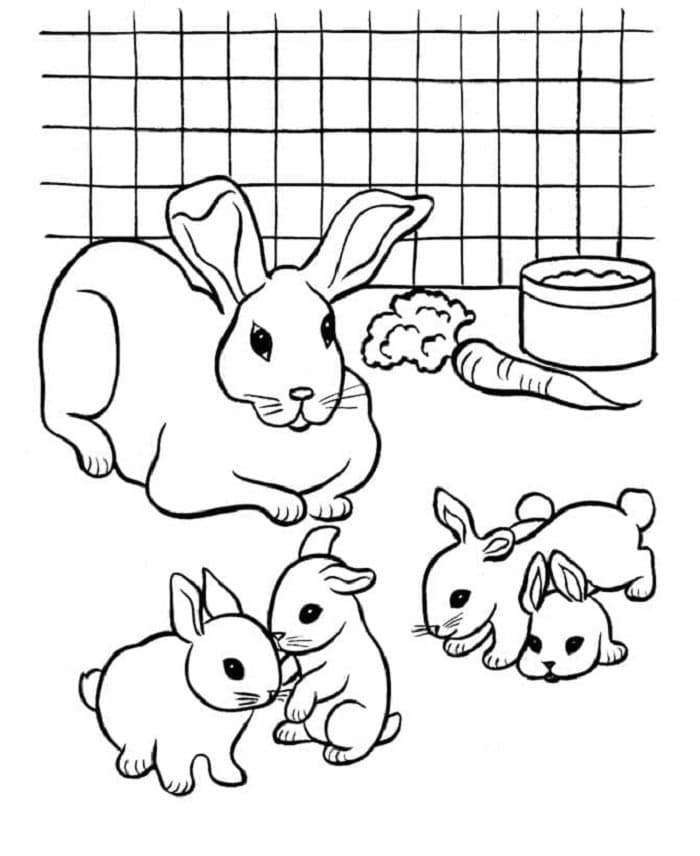 Printable Cute Rabbit Family Coloring Page