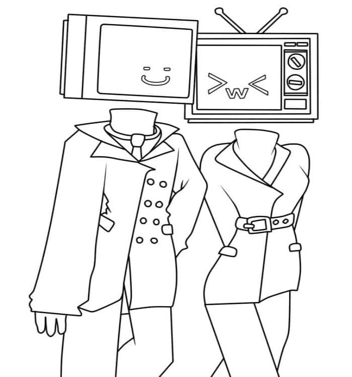 Printable Cute Tv Man And TV Woman Coloring Page