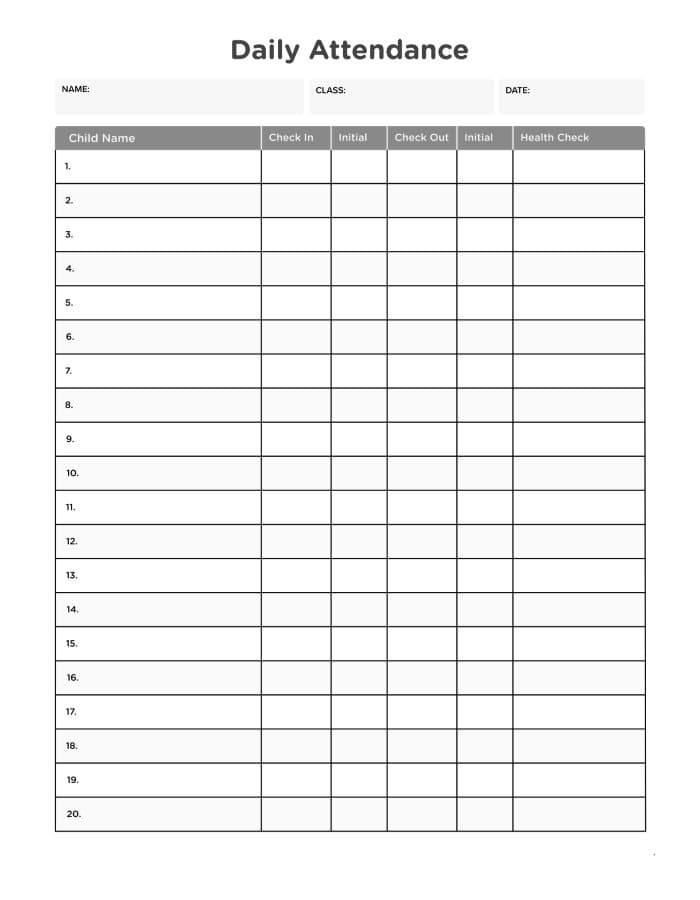 Printable Daily School Attendance Sheet