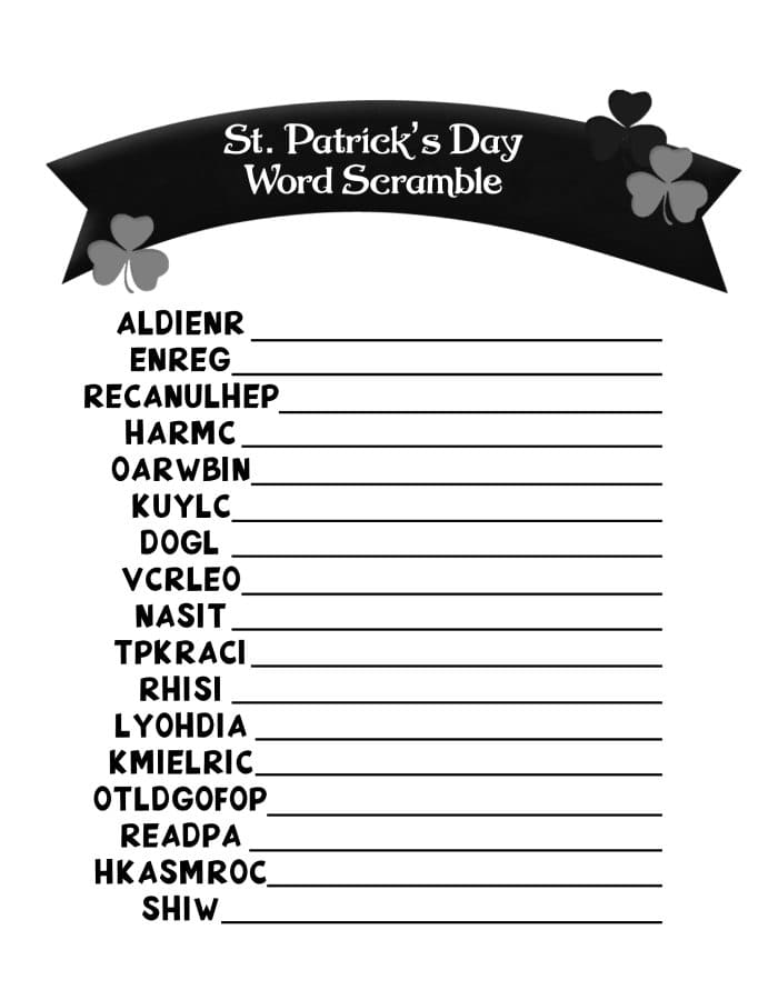Printable Easy St. Patrick's Day Scramble