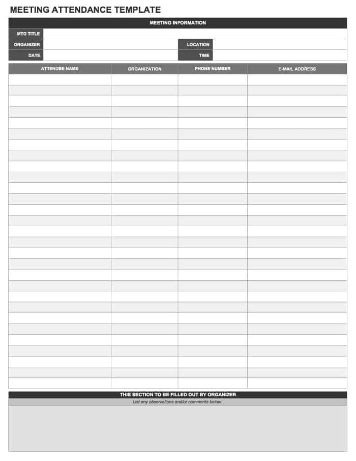 Printable IC Meeting Attendance Template