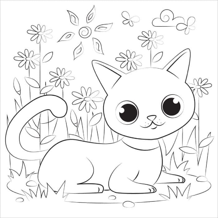 Printable Lovely Cat Coloring Page