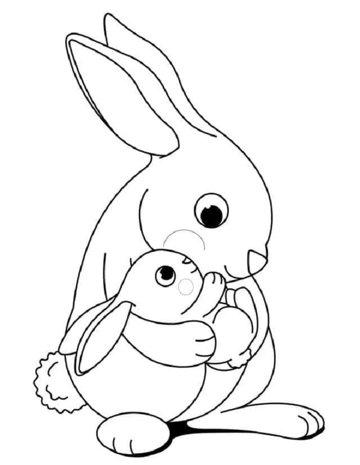 Printable Mother And Baby Rabbit Coloring Page