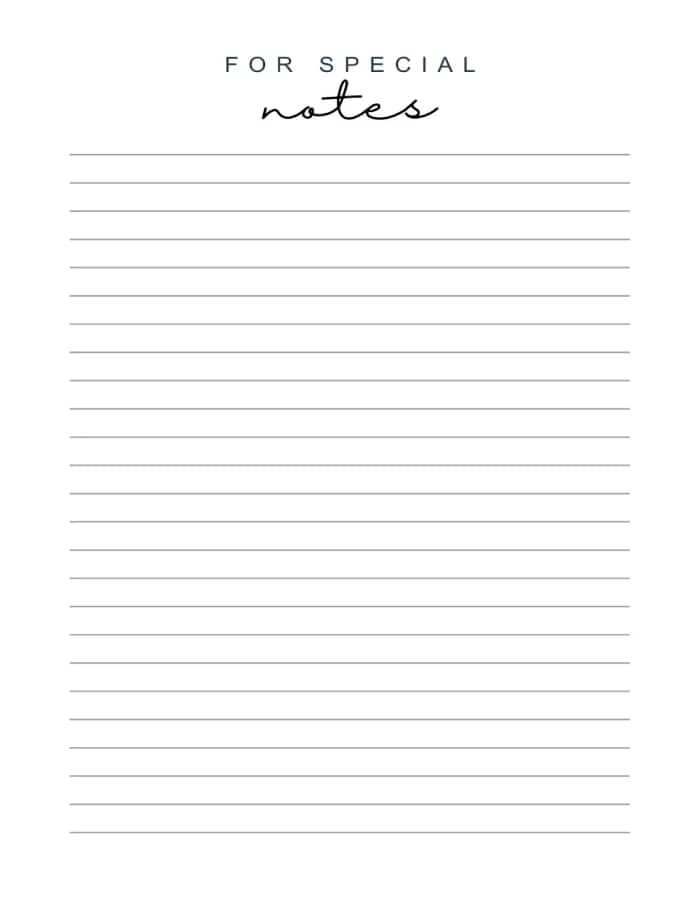 Printable Note Page Template