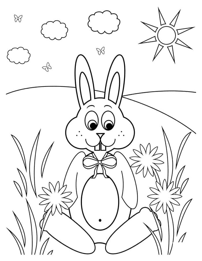 Printable Rabbit And Flowers Coloring Page