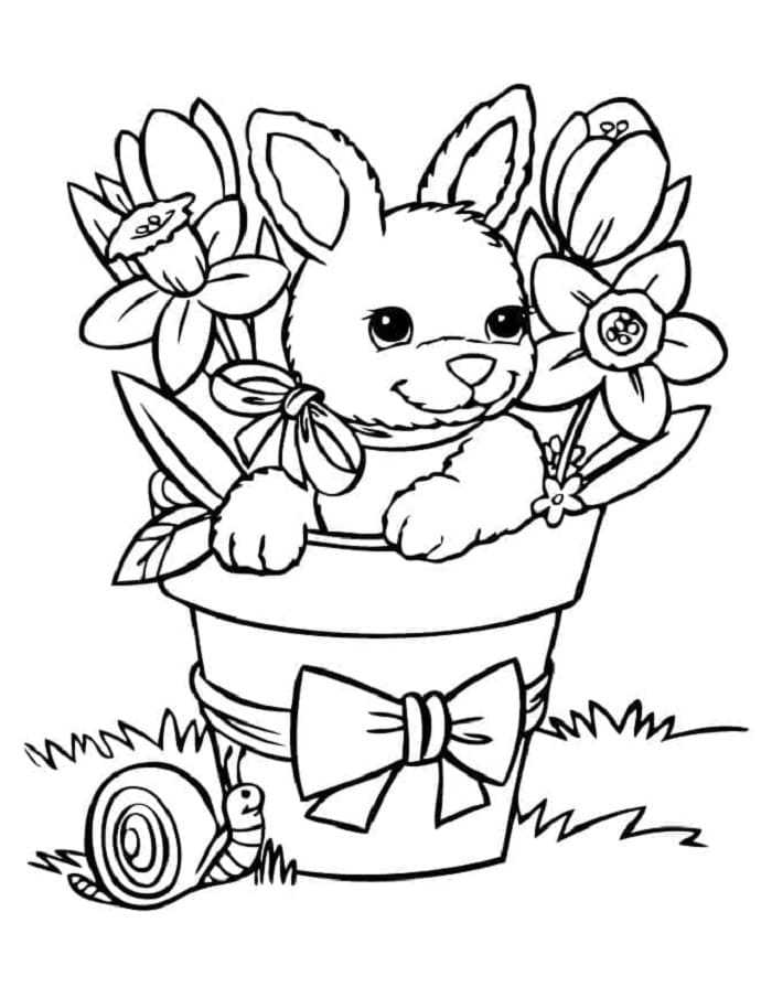 Printable Rabbit In Flower Vase Coloring Page