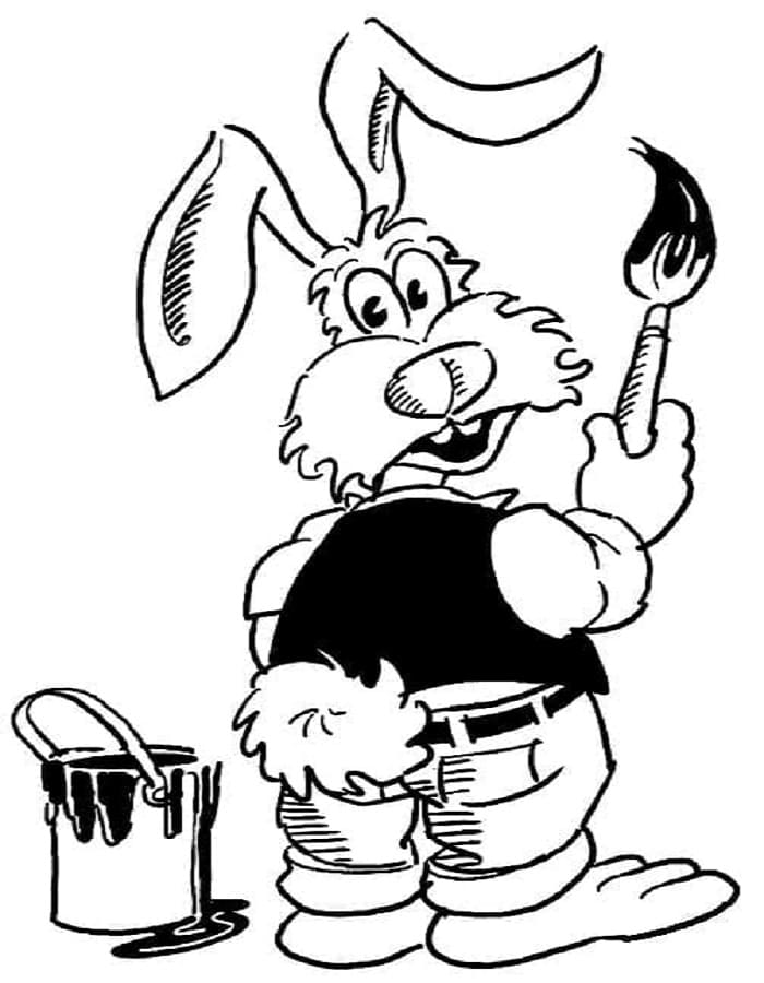 Printable Rabbit Is Painting Coloring Page