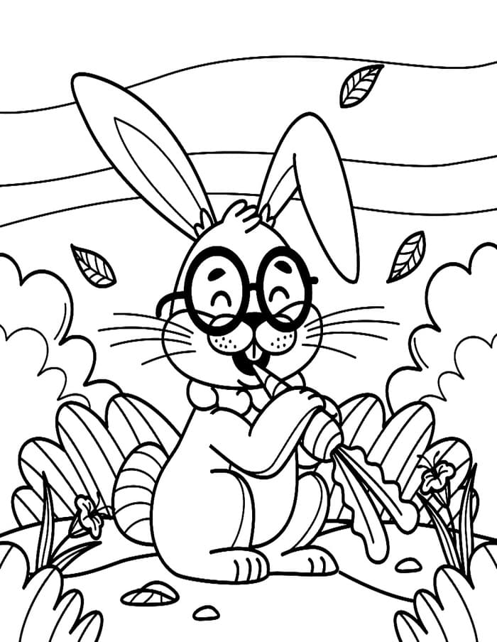 Printable Rabbit With Glasses Coloring Page