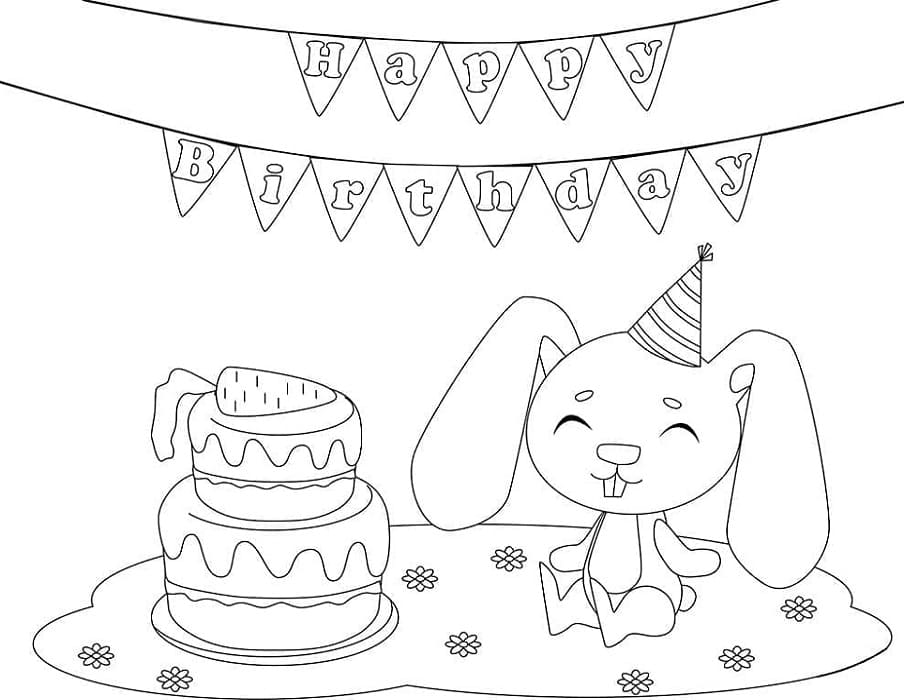 Printable Rabbit's Birthday Coloring Page