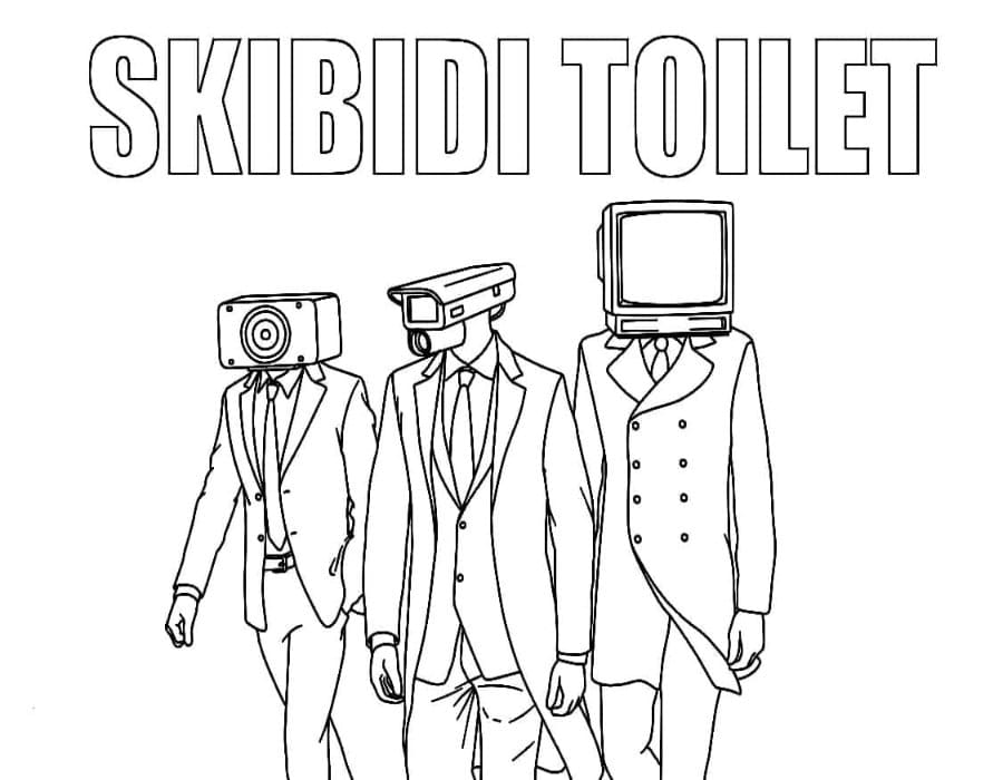 Printable Skibidi Toilet Characters Coloring Page