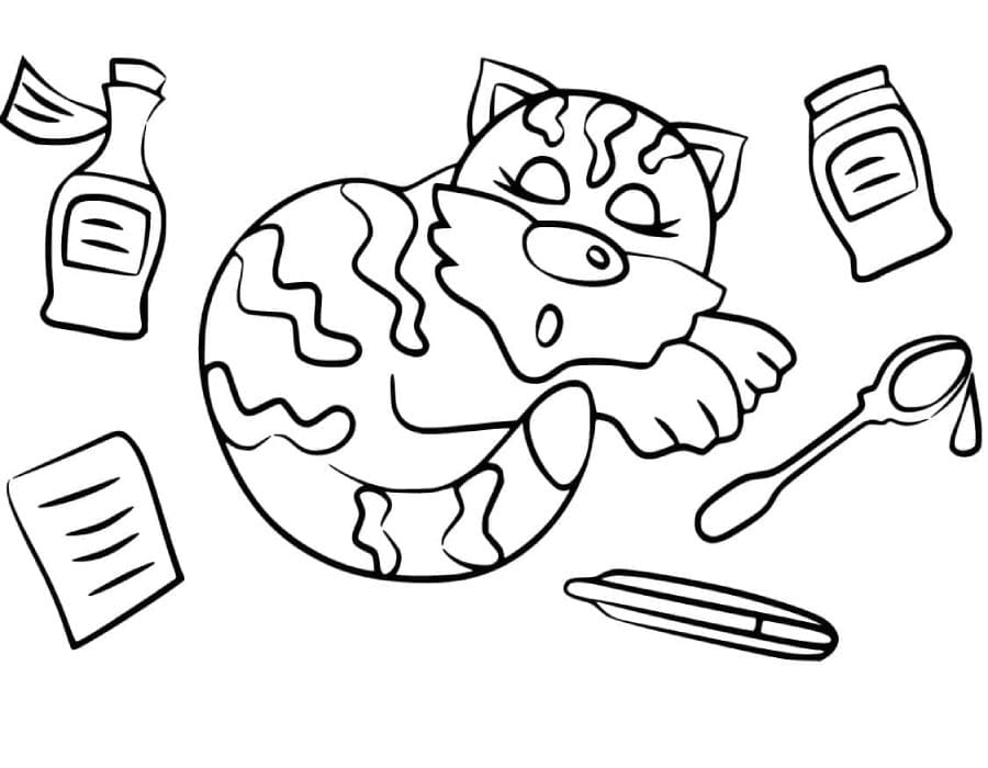 Printable Sleeping Cat Coloring Page
