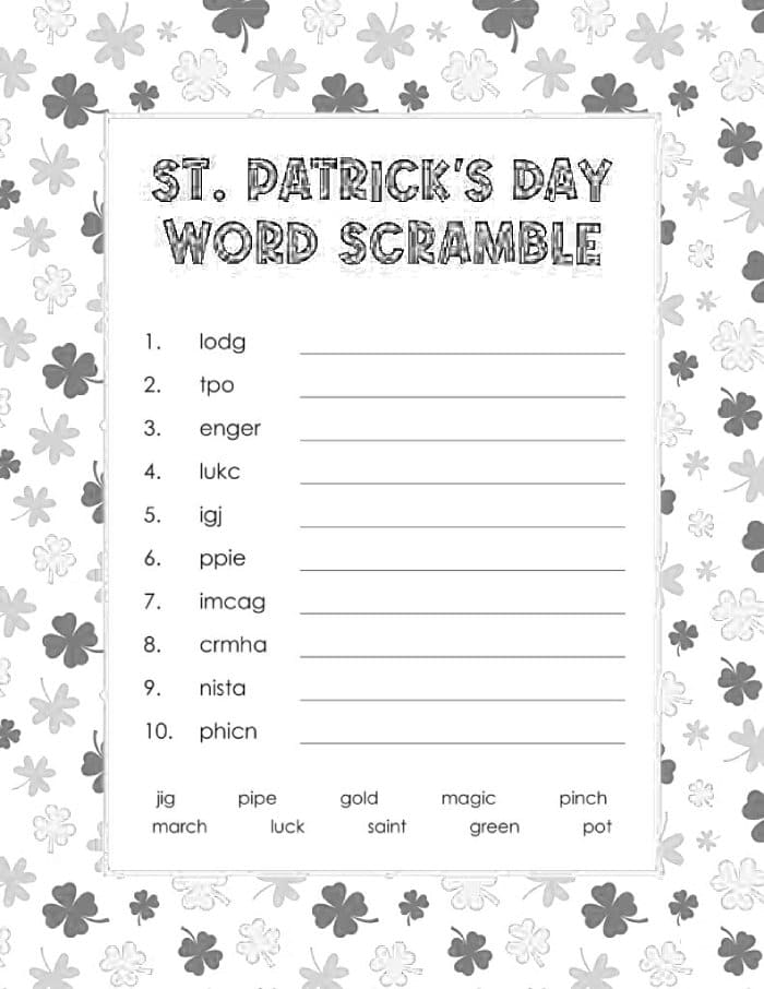 Printable St. Patrick’s Day Word Scramble