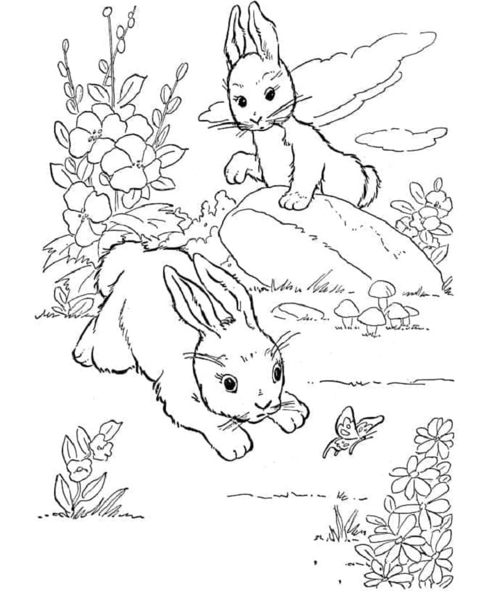 Printable Two Little Rabbits Coloring Page