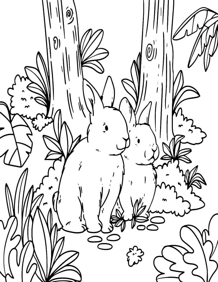 Printable Two Rabbits Coloring Page