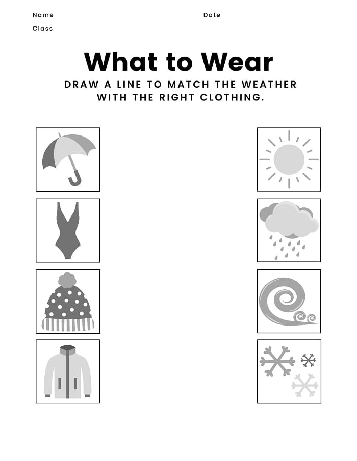 Printable Weather Clothes Worksheets