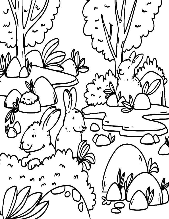 Printable Wild Rabbits Coloring Page