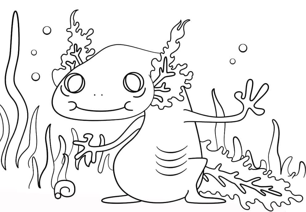Free Printable Friendly Axolotl Coloring Page