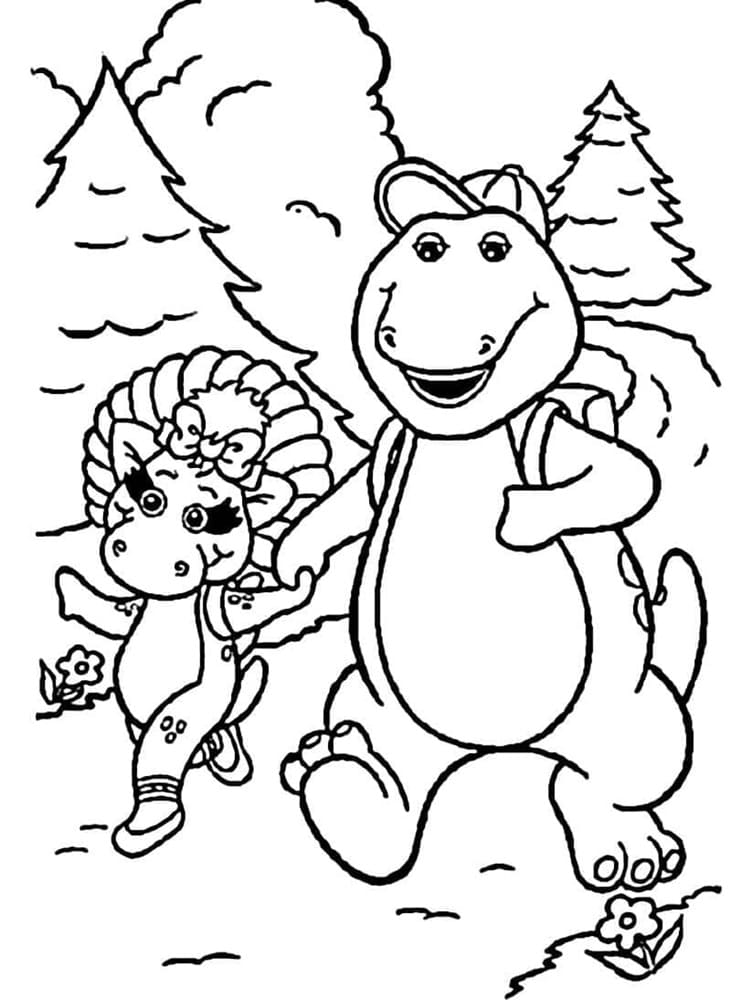 Printable Adorable Barney and Bop Coloring Page