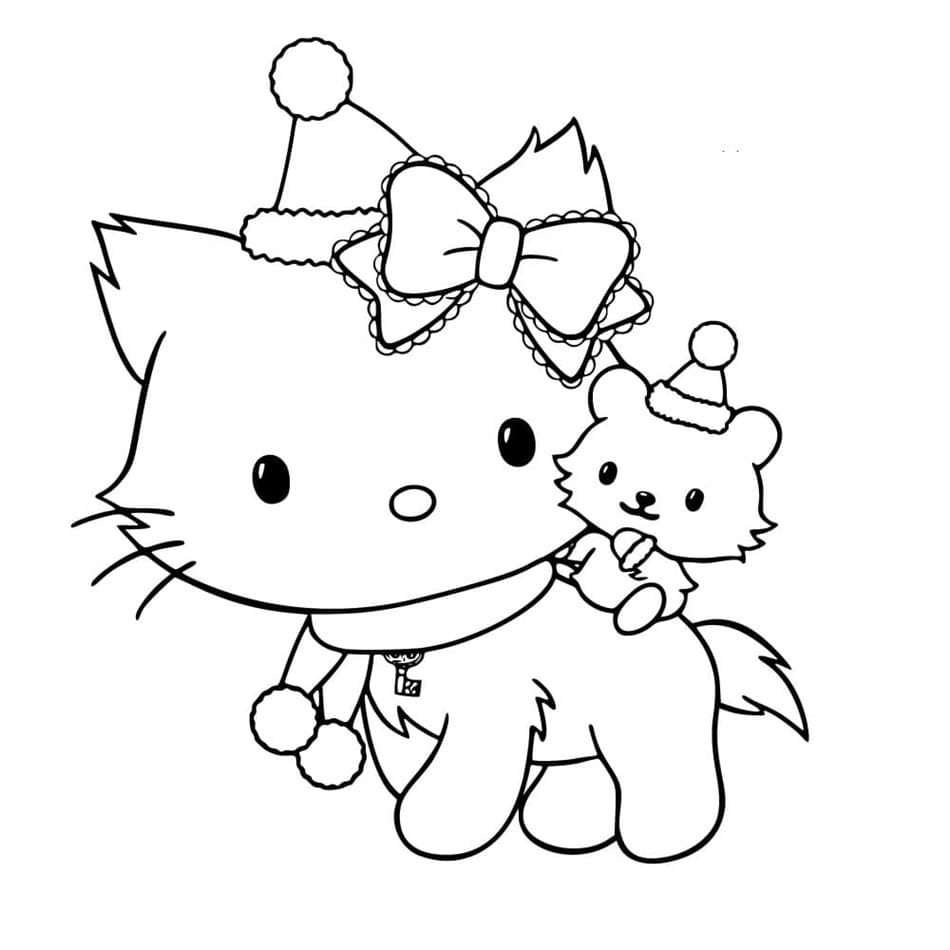 Printable Adorable Charmmy Kitty on Winter Coloring Page
