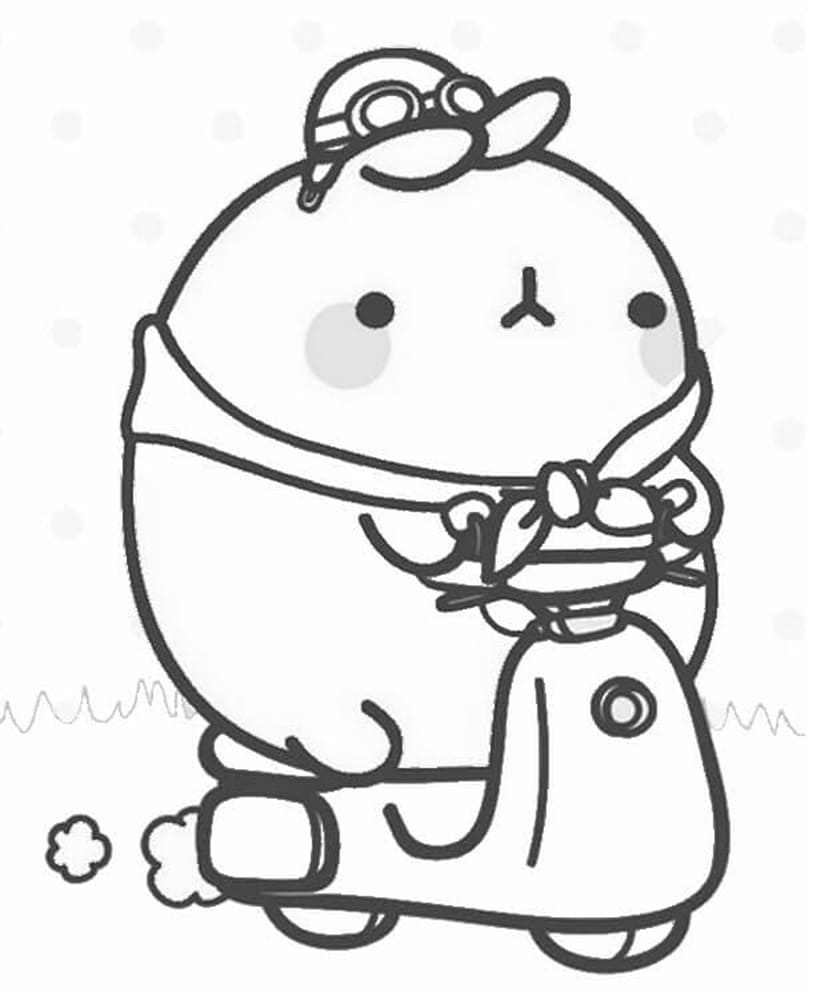 Printable Adorable Molang on Scooter Coloring Page