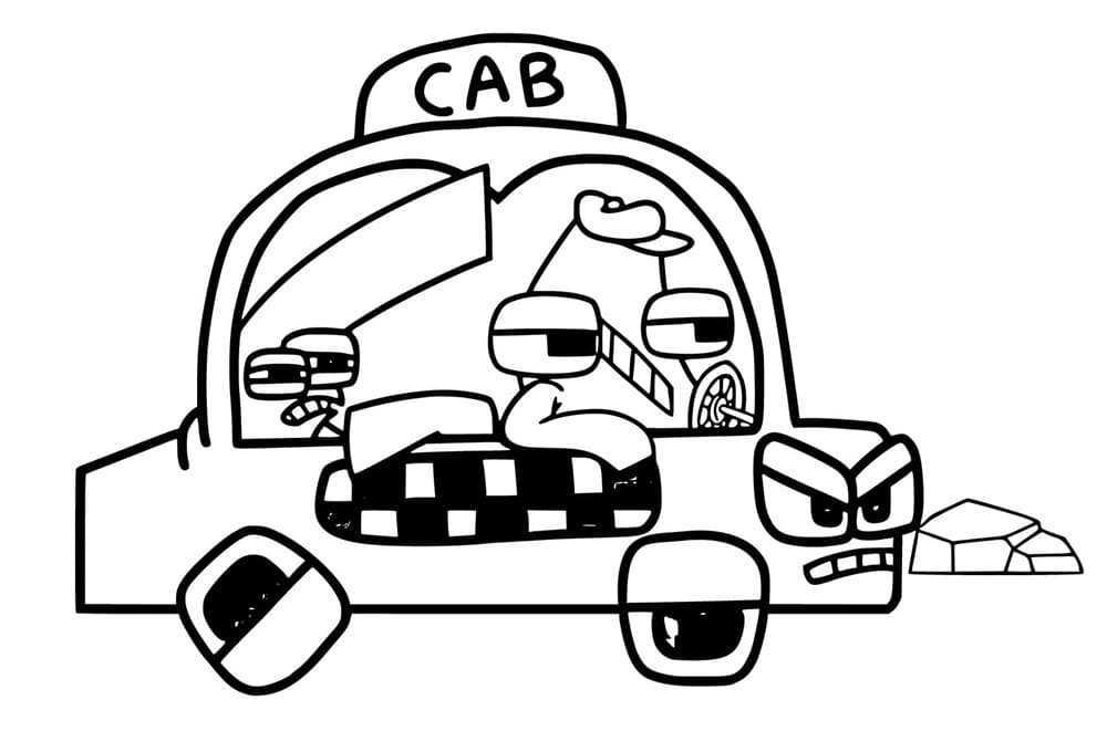 Printable Alphabet Lore Taxi Cab Coloring Page