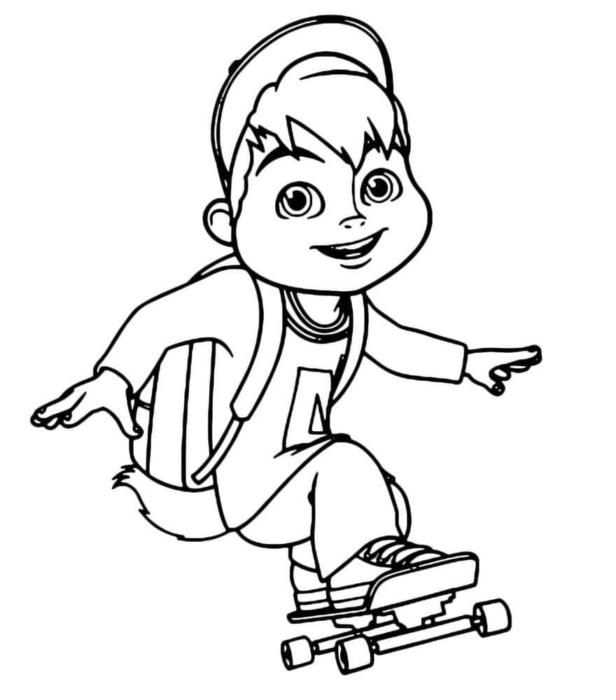 Printable Alvin is Skateboarding Coloring Page