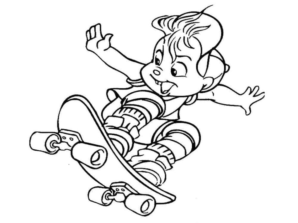 Printable Alvin on Skateboard Image Coloring Page