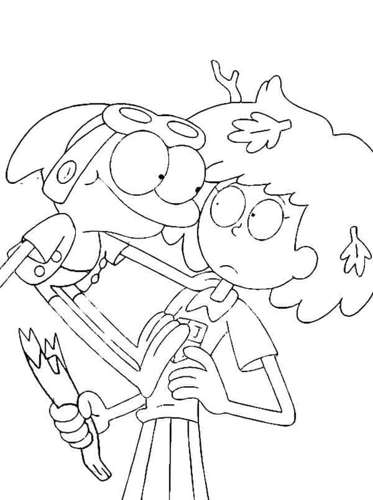 Printable Amphibia Sprig Plantar and Anne Coloring Page