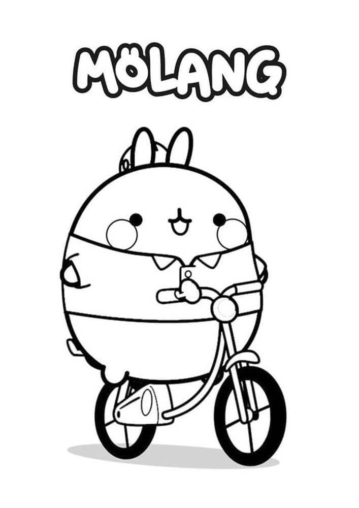 Printable Awesome Molang is Riding Bicycle Coloring Page