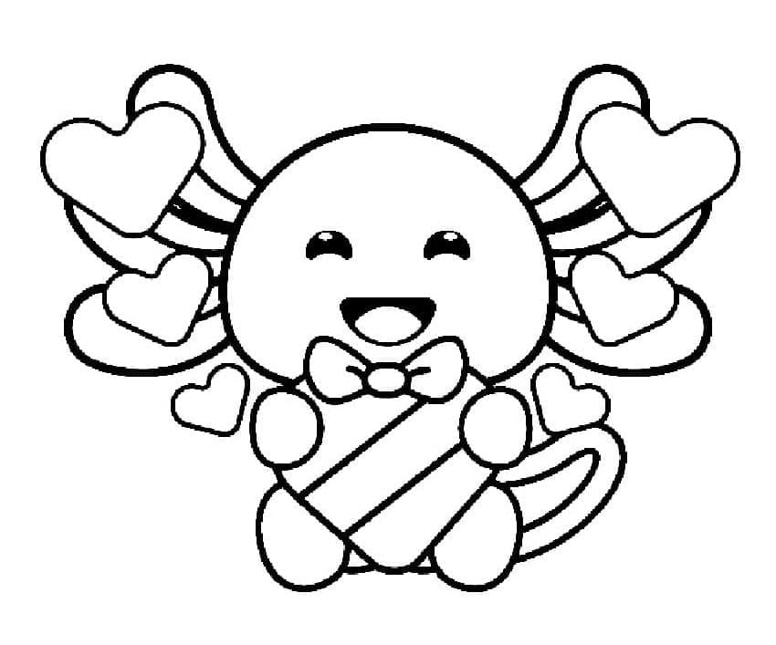 Printable Axolotl on Valentine’s Day Coloring Page