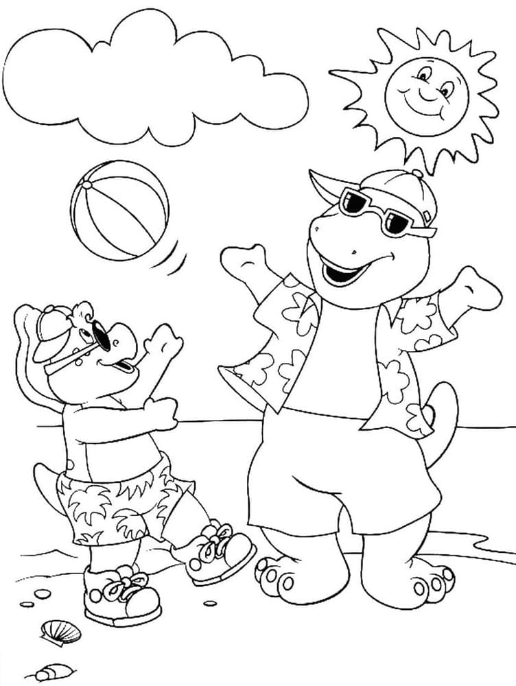 Printable BJ and Barney on the Beach Coloring Page