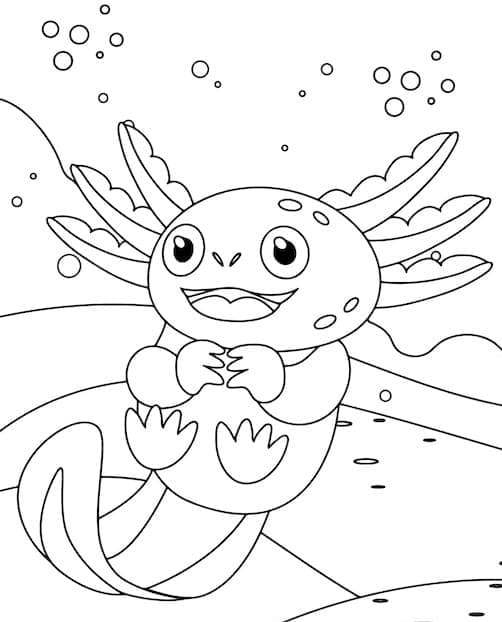 Printable Baby Axolotl Picture Coloring Page