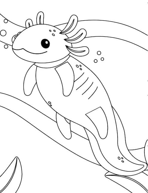 Printable Baby Axolotl is Swimming Coloring Page