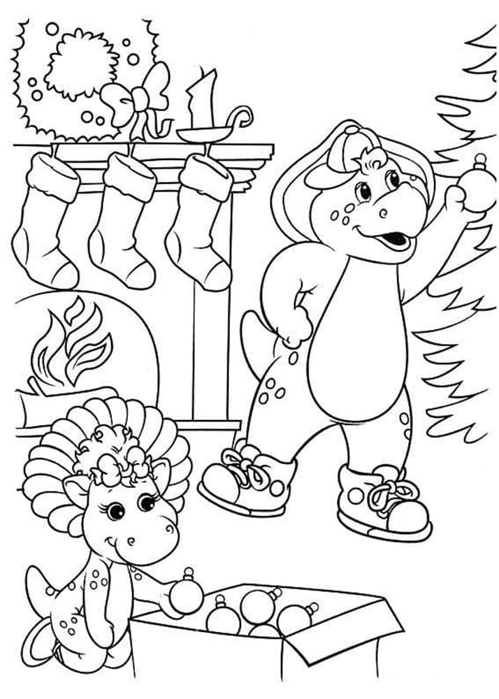 Printable Baby Cute Pop and BJ on Christmas Coloring Page
