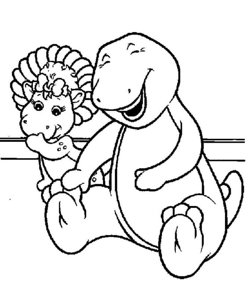 Printable Baby Cute Pop and Barney Coloring Page