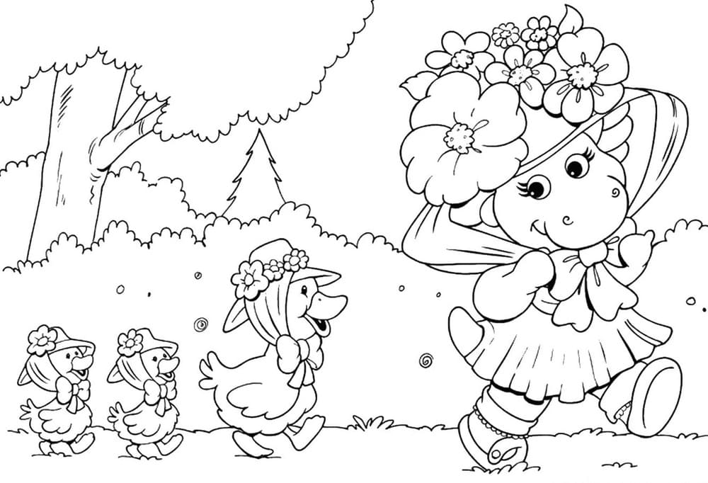 Printable Baby Cute Pop and Little Ducks Coloring Page