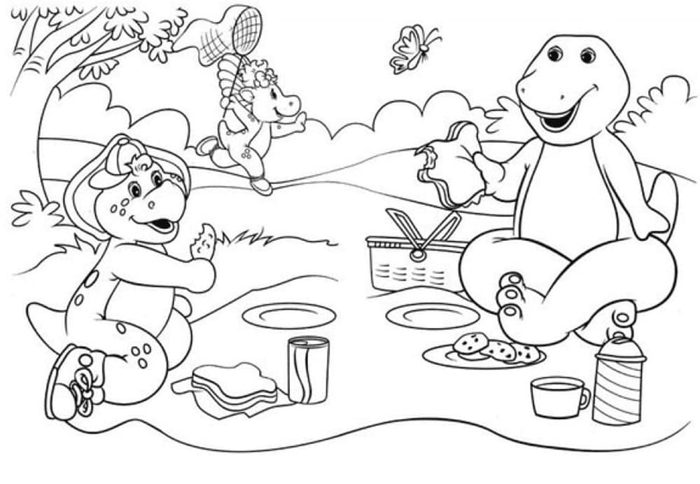 Printable Barney And Friends Go Camping Coloring Page