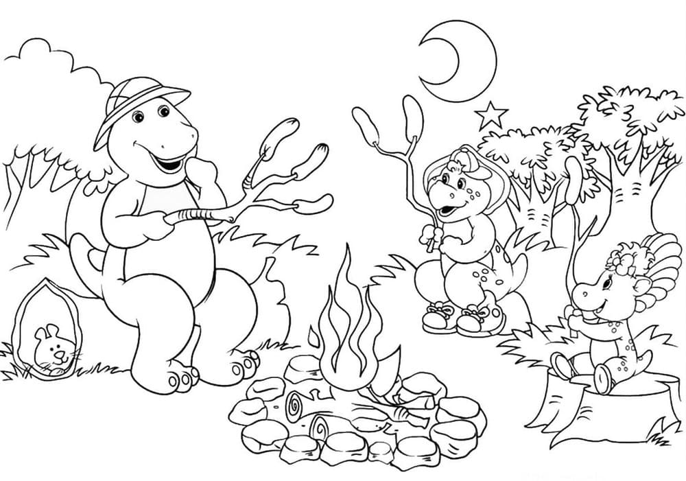 Printable Barney And Friends on Picnic Coloring Page