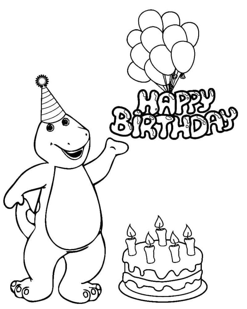 Printable Barney Birthday Coloring Page