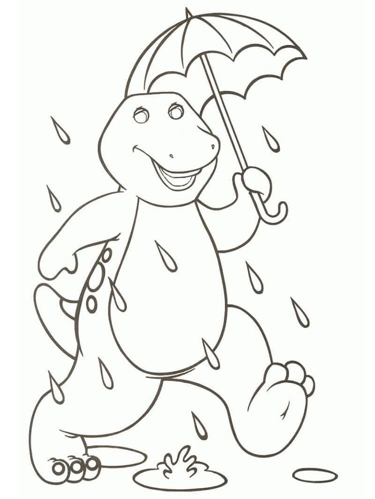 Printable Barney Under the Rain Coloring Page