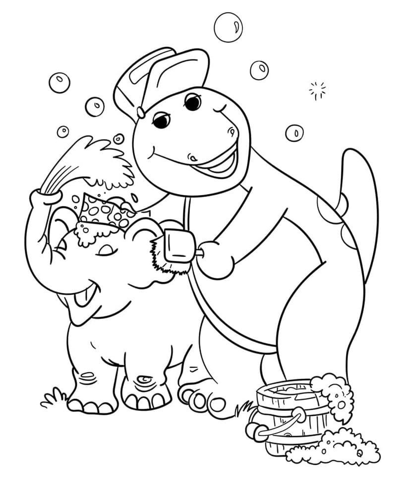 Printable Barney and Little Elephant Coloring Page