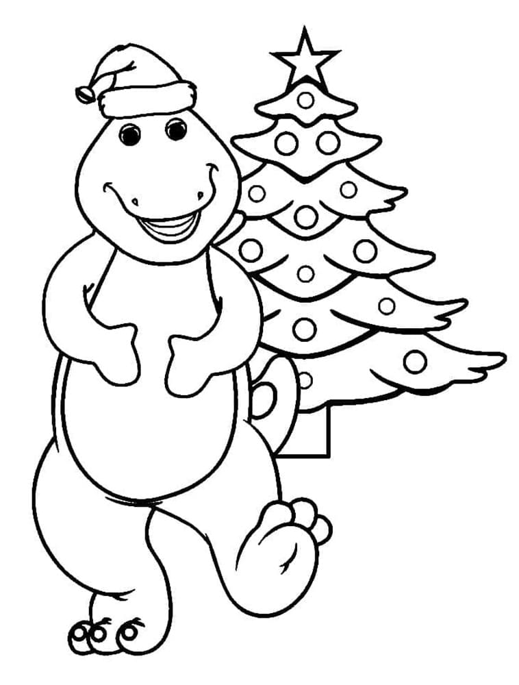 Printable Barney and The Christmas Tree Coloring Page