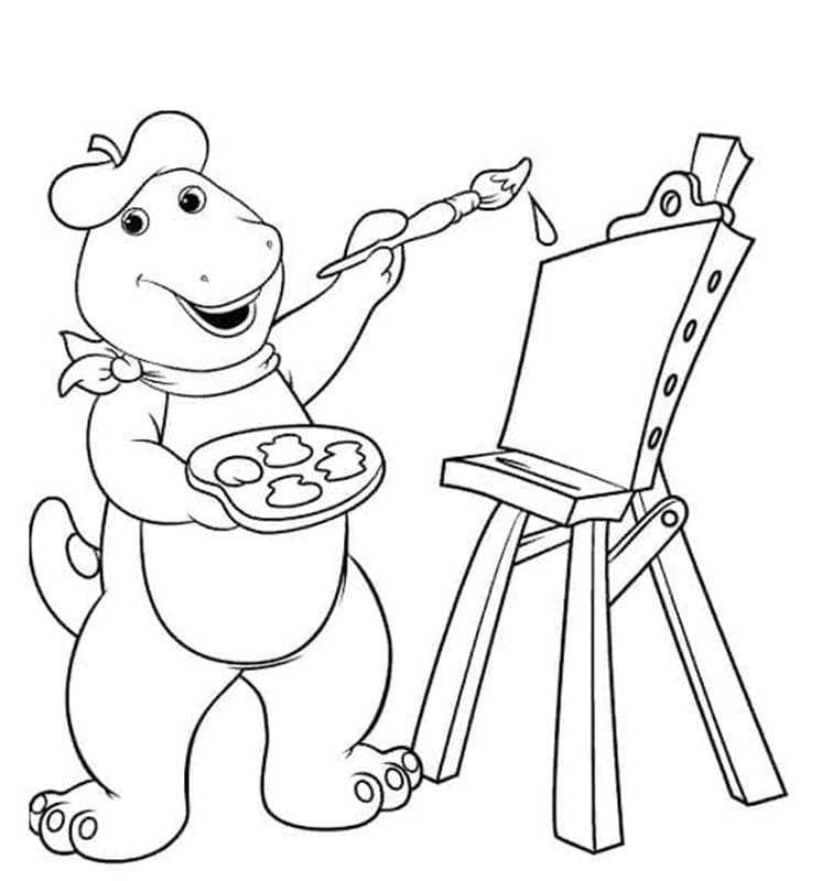 Printable Barney is Painting Coloring Page