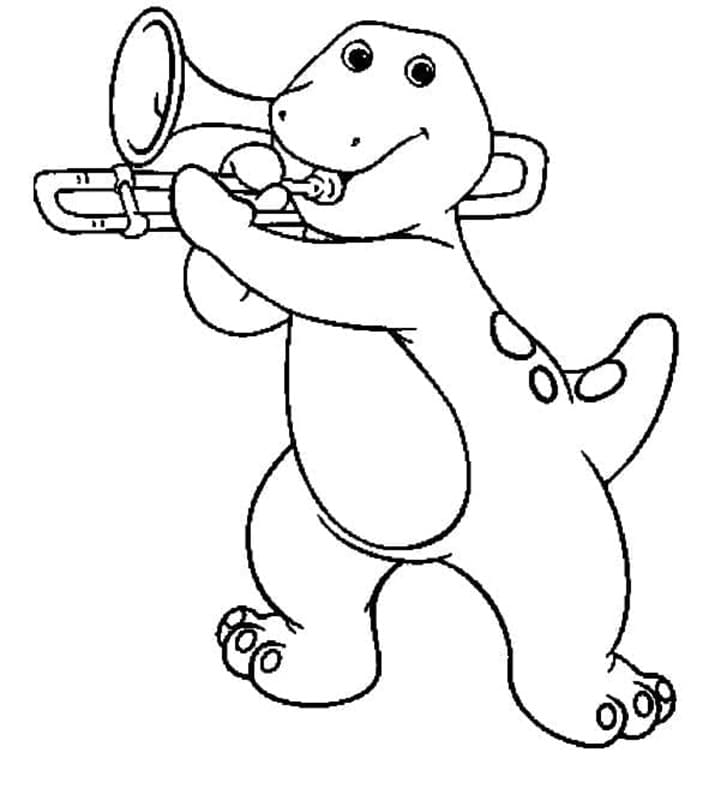 Printable Barney is Playing Trumpet Coloring Page