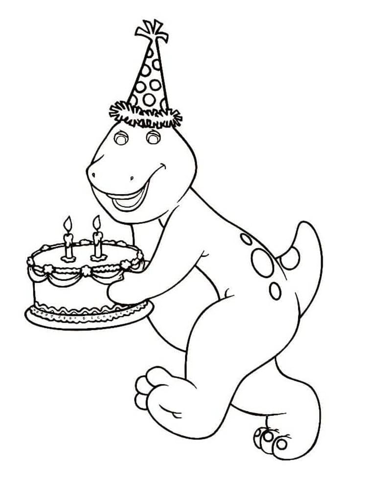 Printable Barney on Birthday Coloring Page