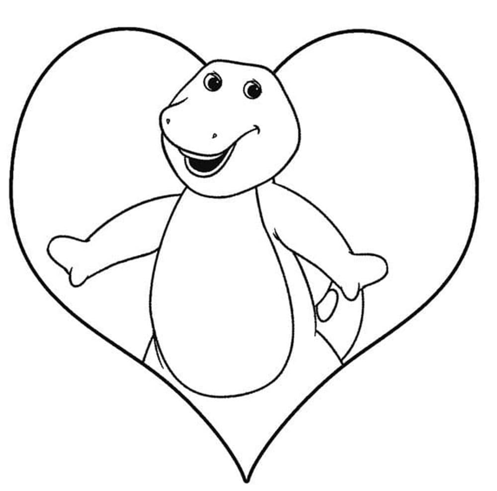 Printable Barney on Valentines Coloring Page