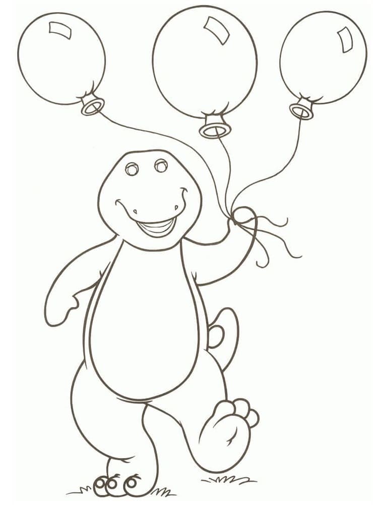 Printable Barney with Balloons Coloring Page